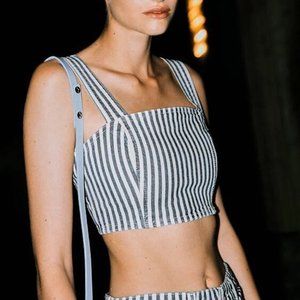 NWT ZARA STRIPED DENIM CROP TOP